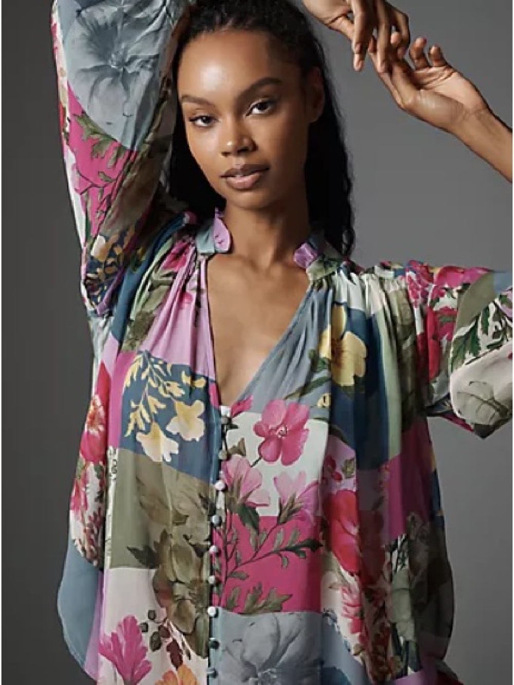 EUC Anthropologie Estela Sheer Printed Buttoned Blouse
